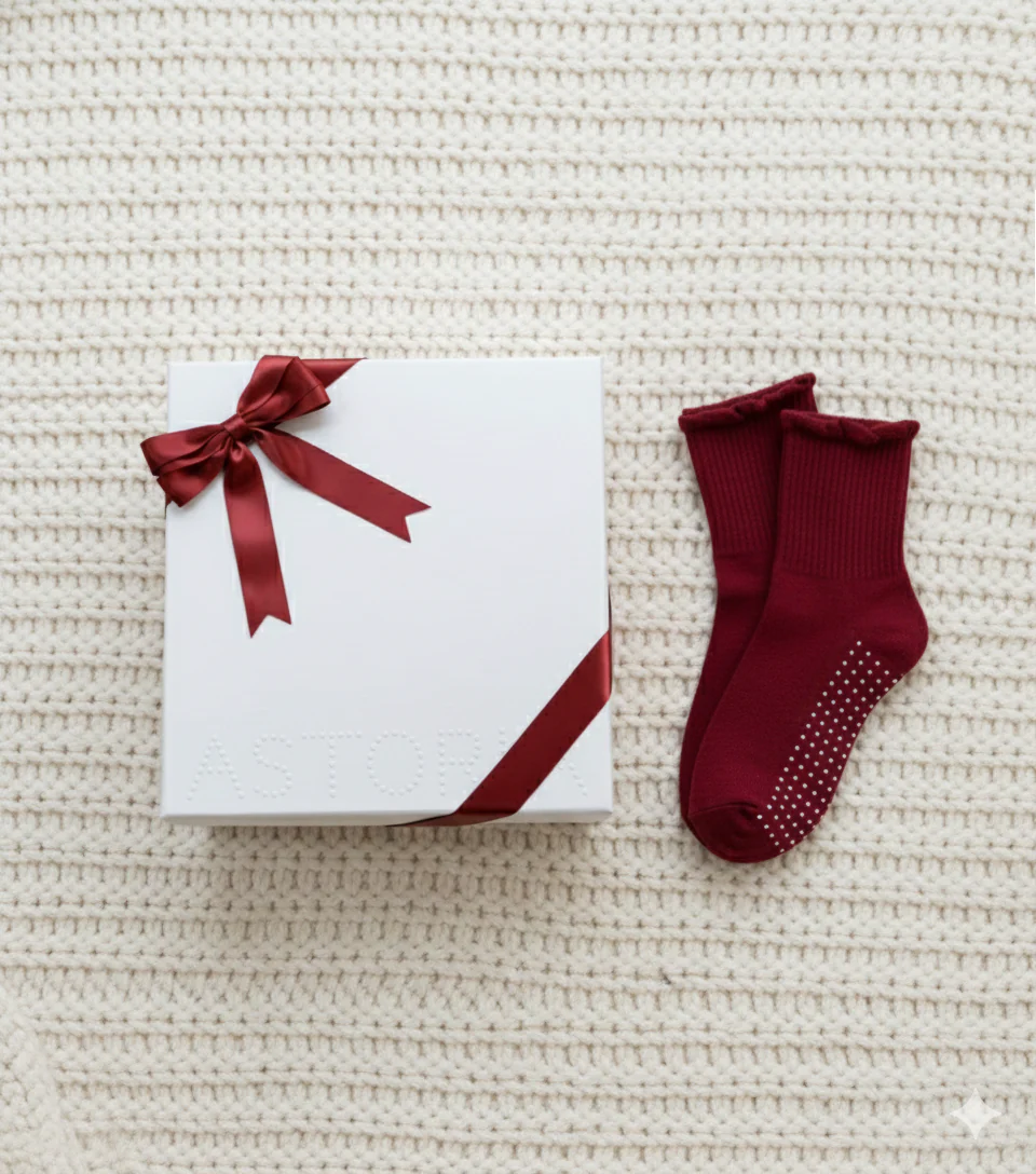 Astoria Grip Socks  - Merlot Polka - Image 3