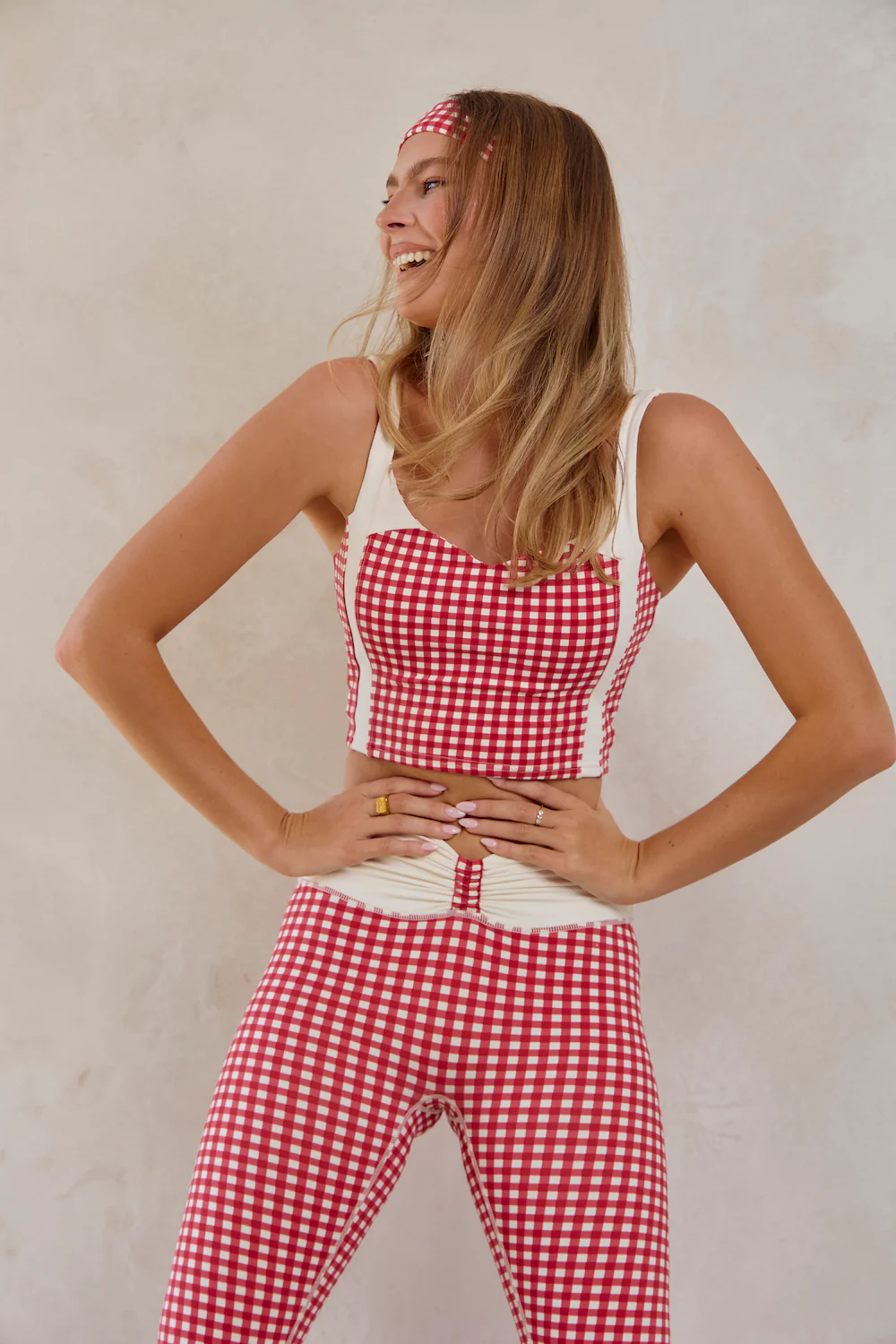Astoria LUXE BALANCE Full Length Ruched Legging - Red Gingham - Image 7
