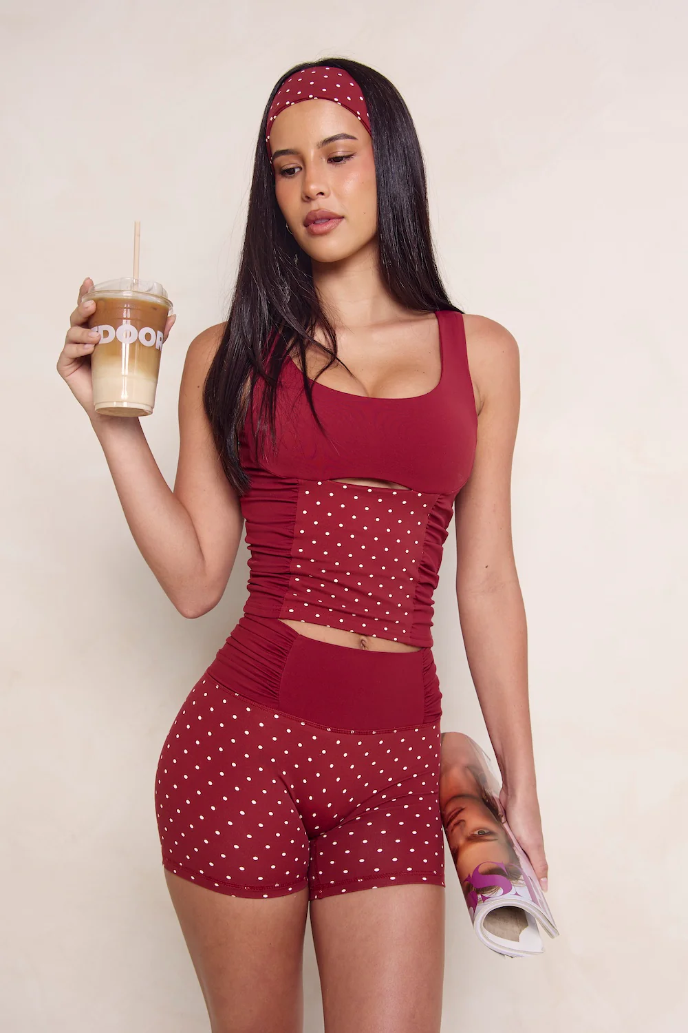 Astoria LUXE BALANCE Ruched Mini Short - Merlot Polka - Image 3