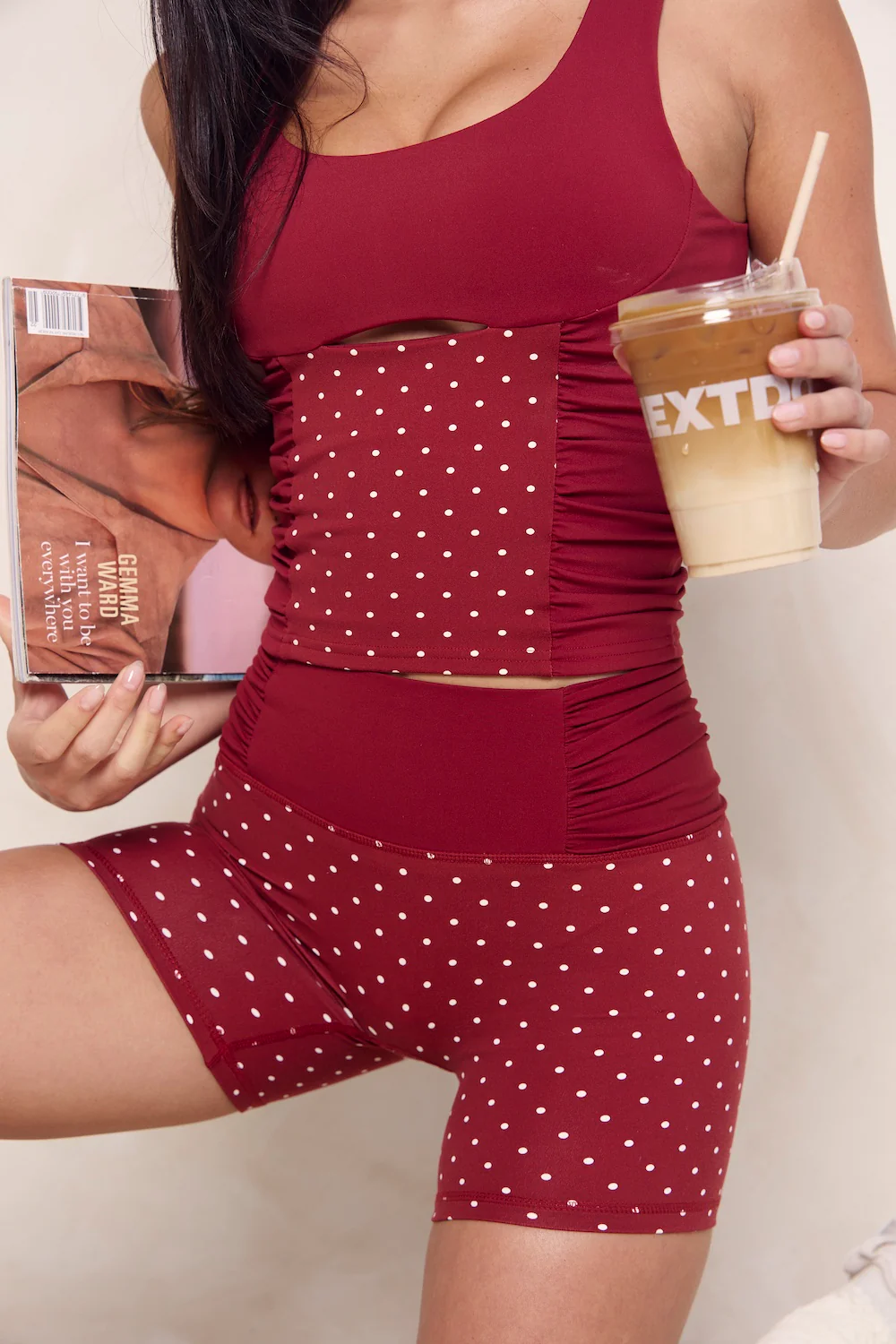 Astoria LUXE BALANCE Ruched Mini Short - Merlot Polka - Image 7