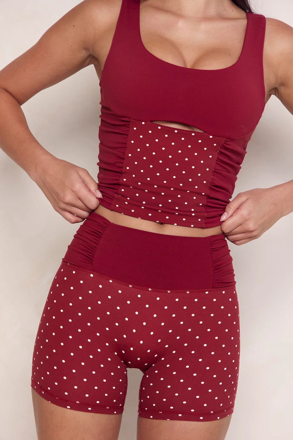 Astoria LUXE BALANCE Ruched Sport Tank - Merlot Polka - Image 6