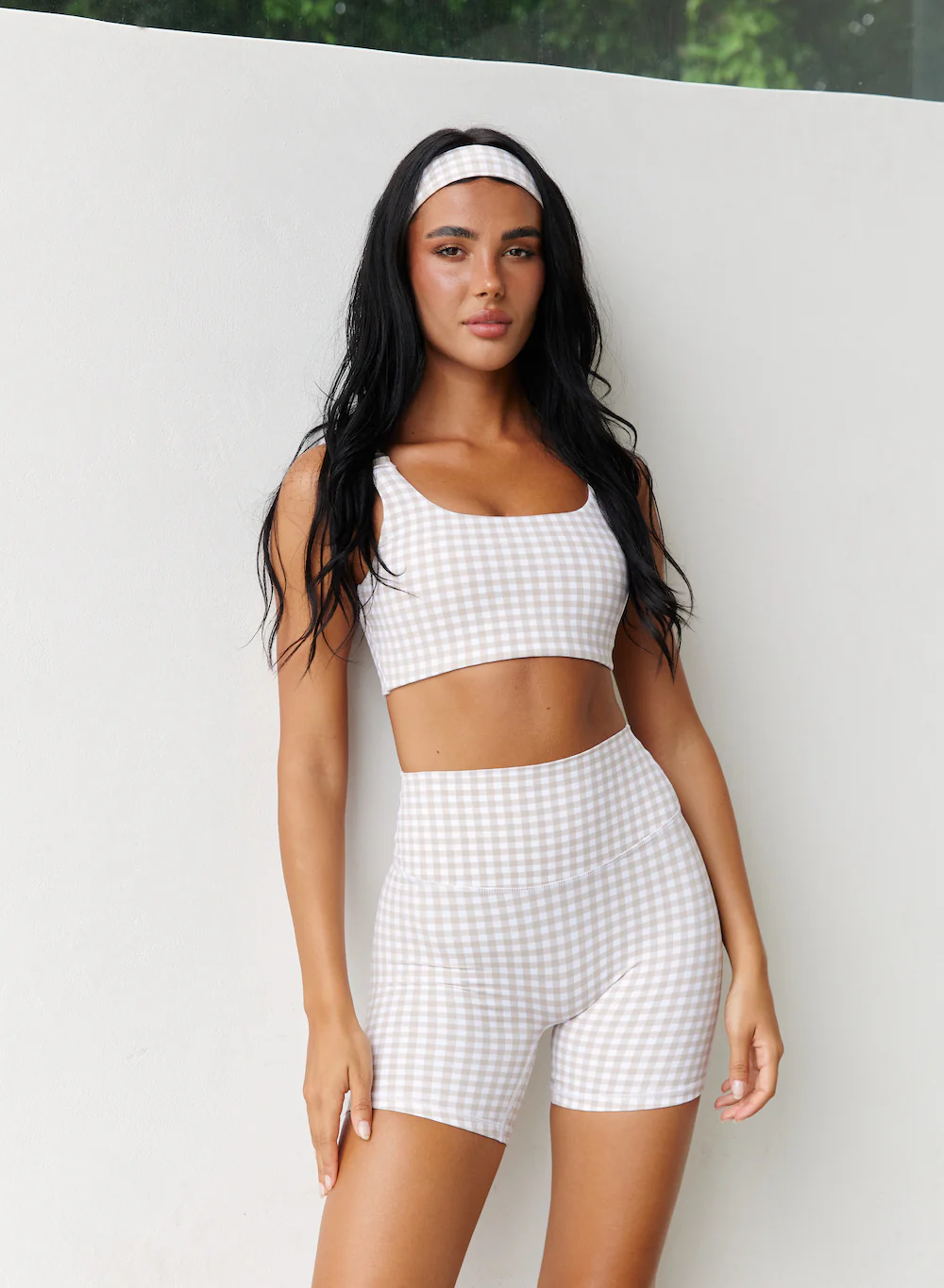 Astoria LUXE BALANCE Ruched Sports Crop - Beige Gingham - Image 2