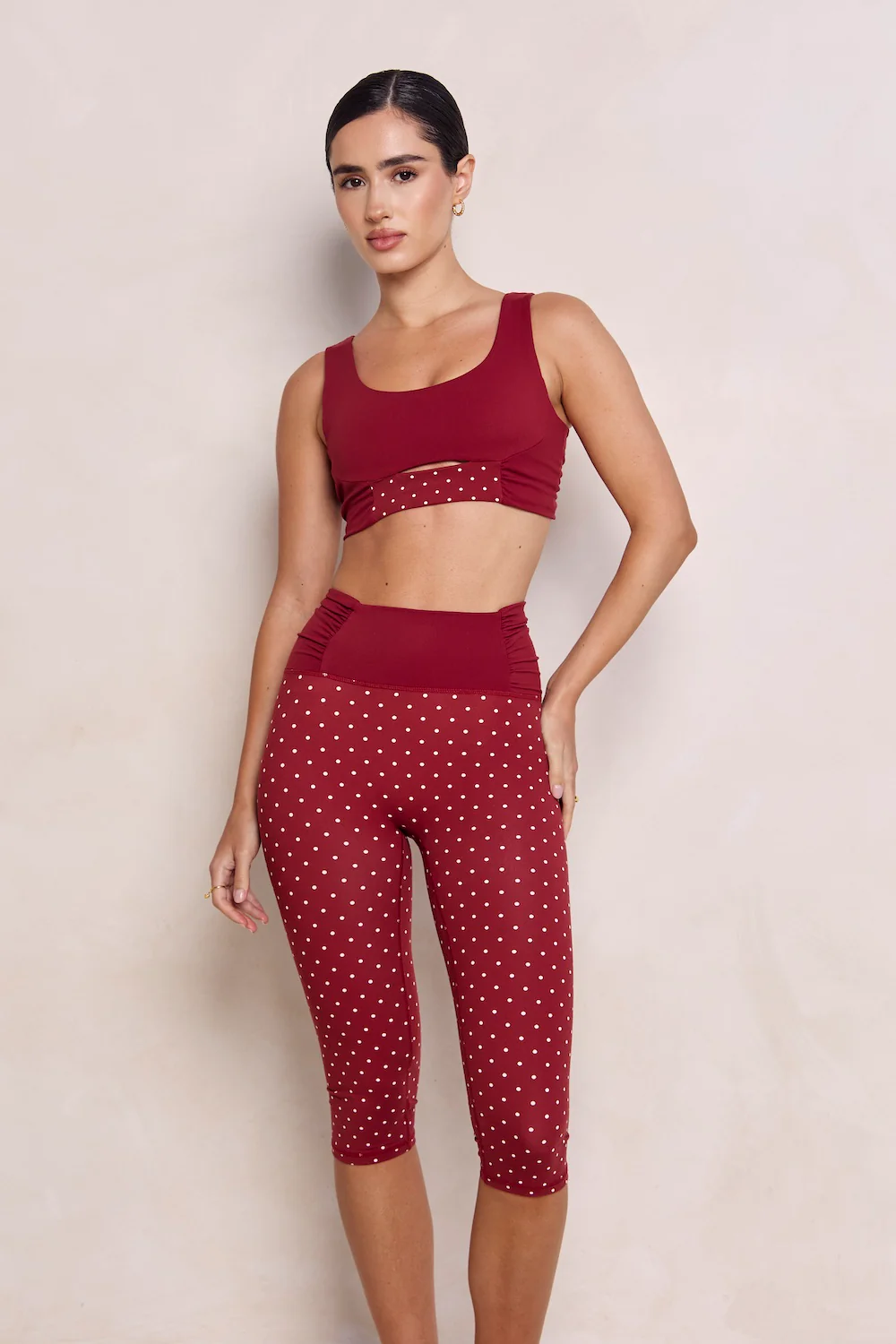 Astoria LUXE BALANCE Ruched Sports Crop - Merlot Polka - Image 5