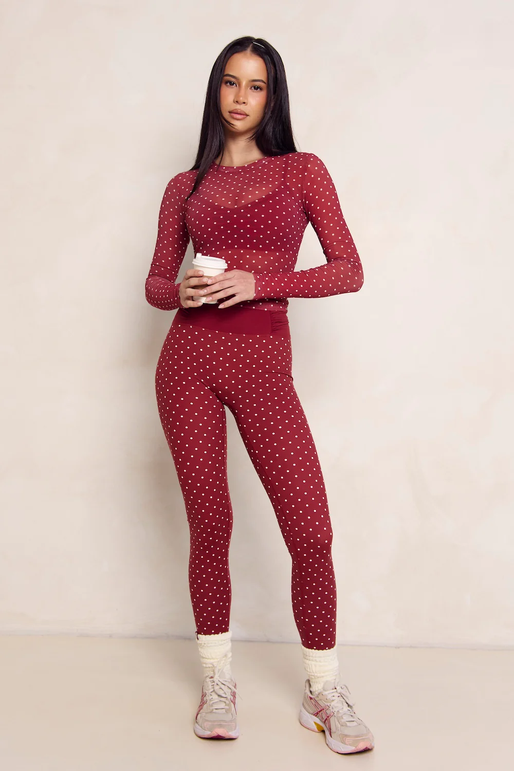 Astoria Mesh Long Sleeve Top - Merlot Polka - Image 4