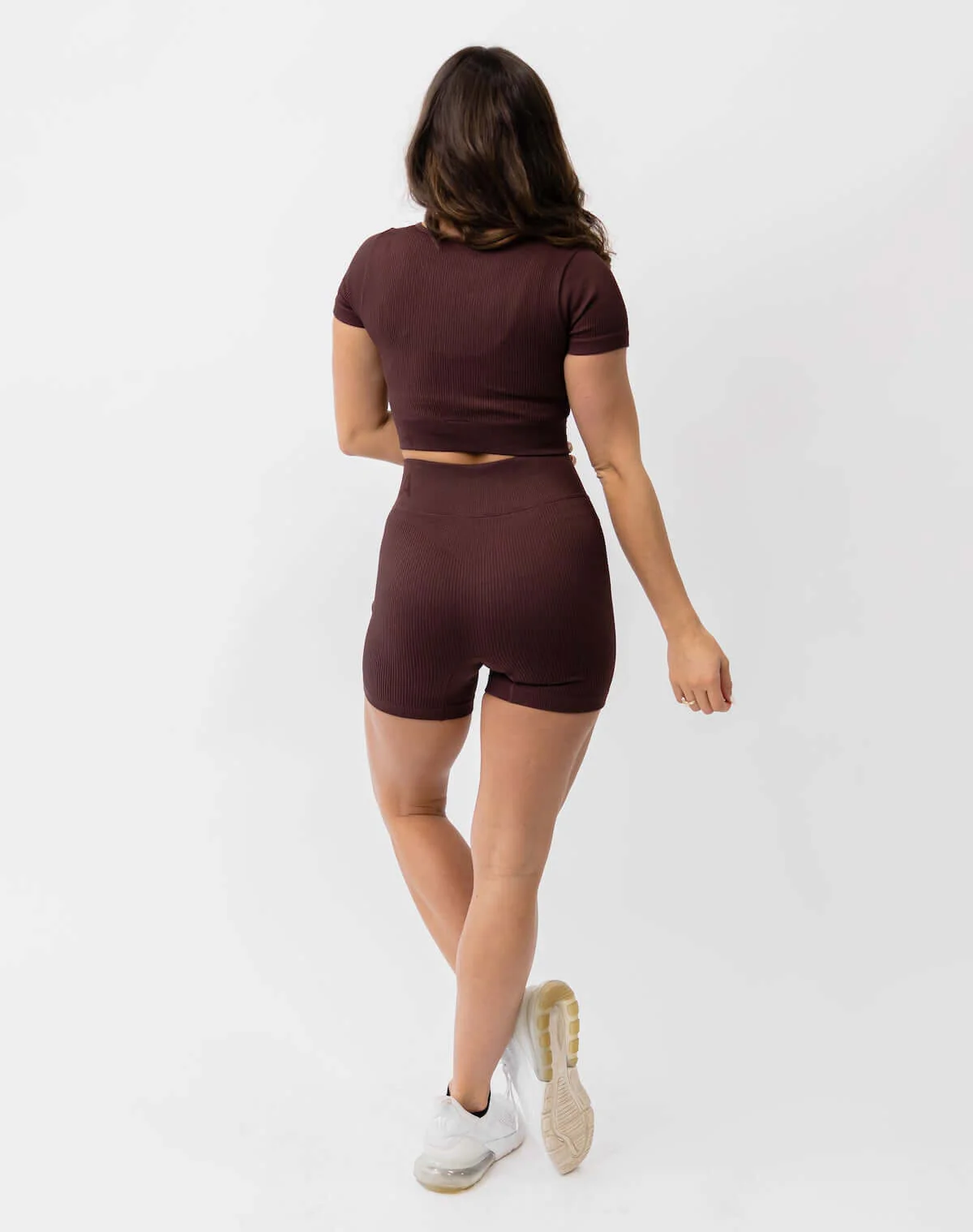 Astoria Seamless Ribbed Series Zip Quarter-Sleeve Crop - Espresso - Image 7