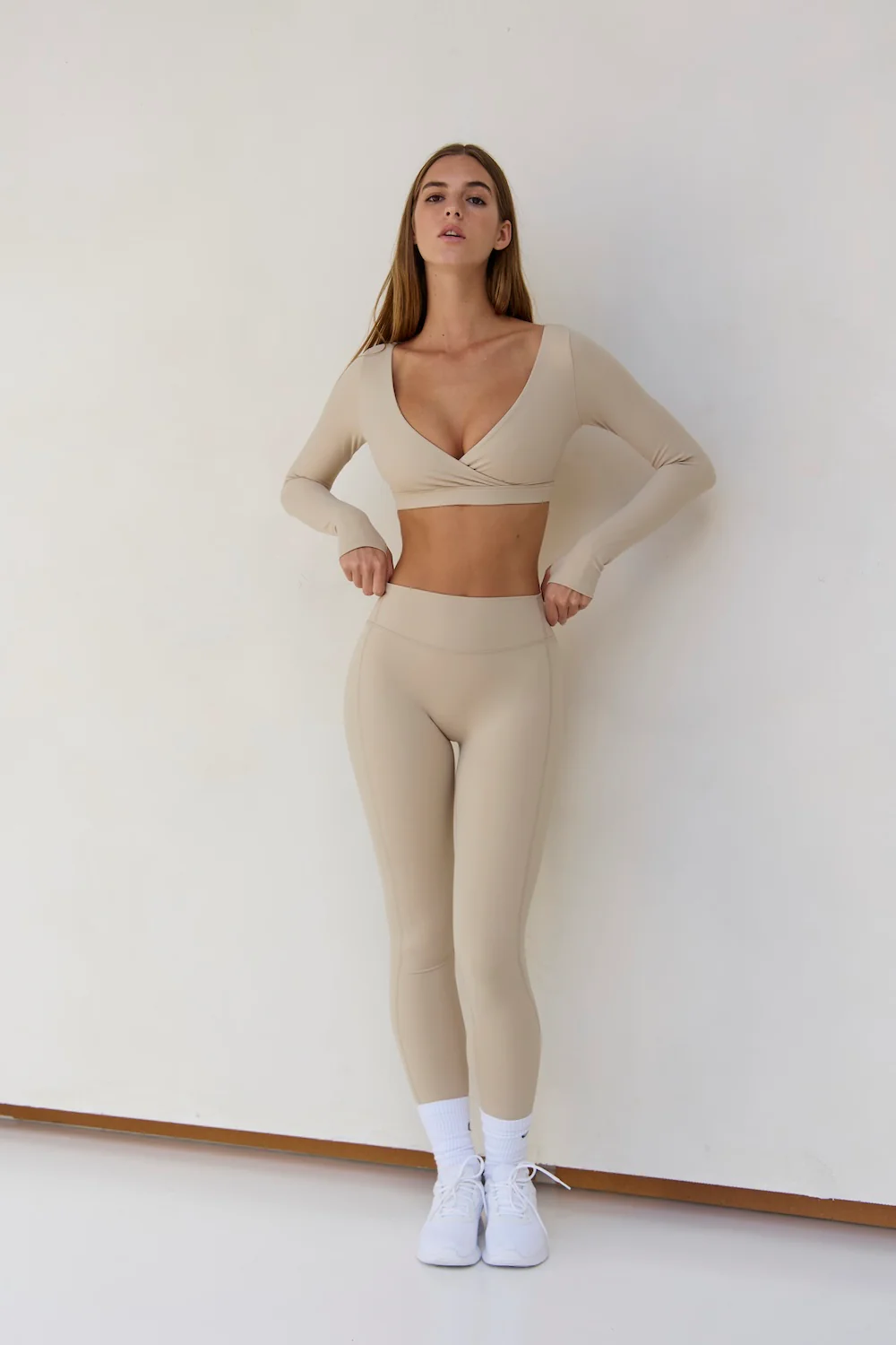 Astoria LUXE BALANCE Long Sleeve Plunge Crop - Oat - Image 2